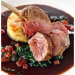 Roast Lamb with Spinach, Tomato and Basil Sauce Featured Image - Thumbnail Image