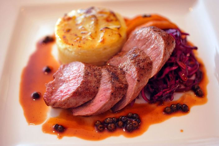 Venison with Red Cabbage Slaw Recipe Featured Image - Full Image