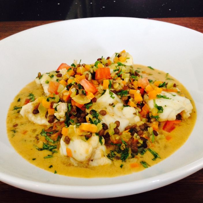 Monkfish with Curried Lentils Featured Image - Full Image