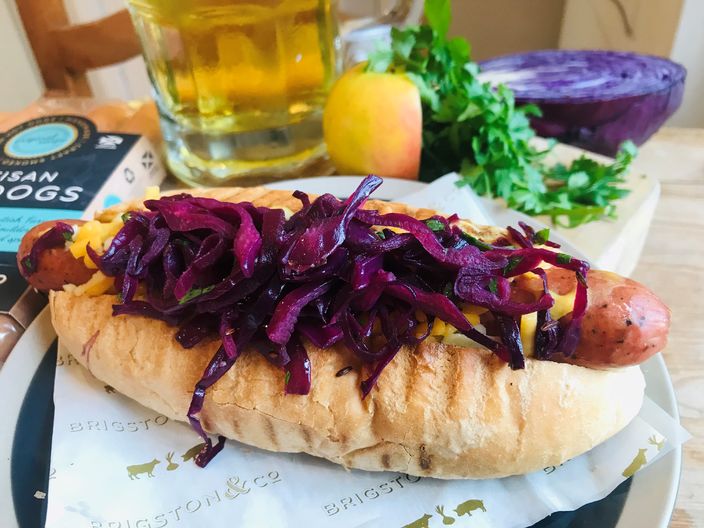 Oktoberfest Brigston &#038; Co Hot Dogs topped with Red Cabbage &#038; Apple “Sauerkraut” Featured Image - Full Image