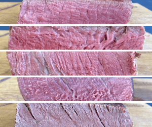Stages of steak being cooked